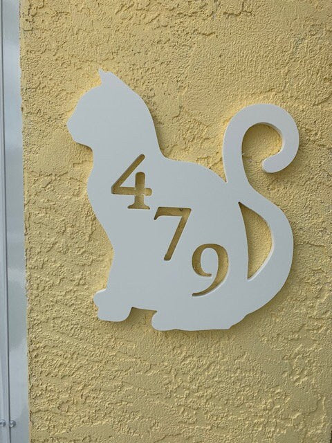 Cat Address Plaque - Custom House Number Sign, Coastal Decor
