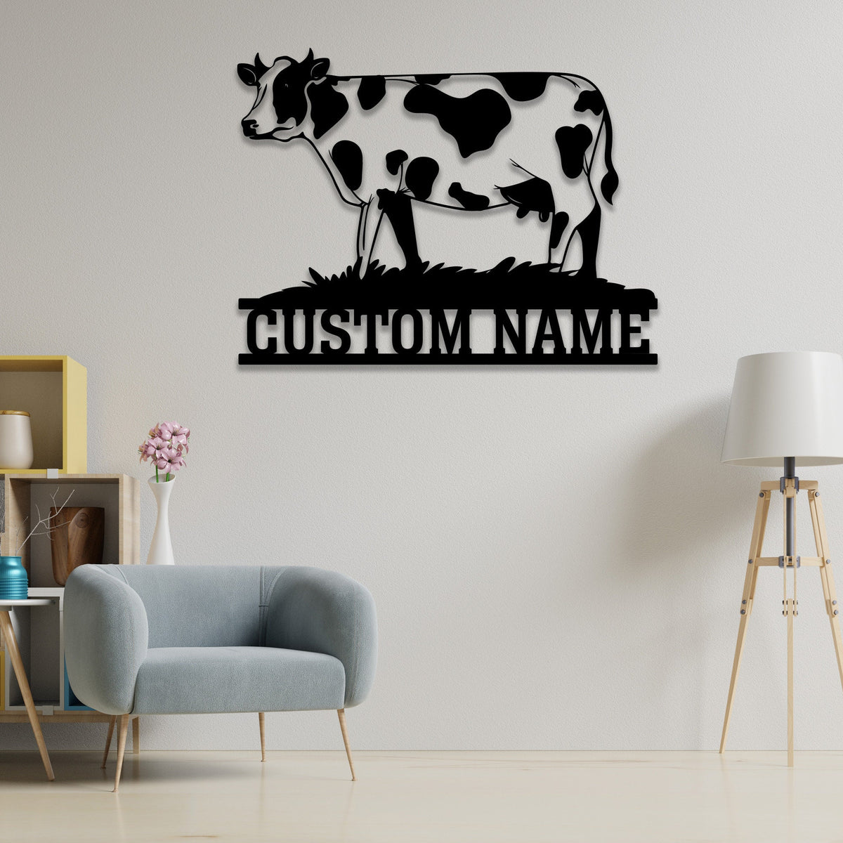 Custom Cow Metal Sign, Farmhouse LED Wall Decor