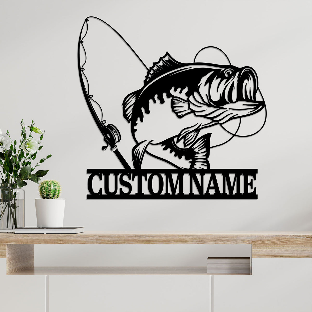 Custom Largemouth Bass Fish Metal Sign Led Lights, Bass Fishing Name Sign, Fish Pole Decor, Lake House Fishing Wall Art, Fishing Dad Gift