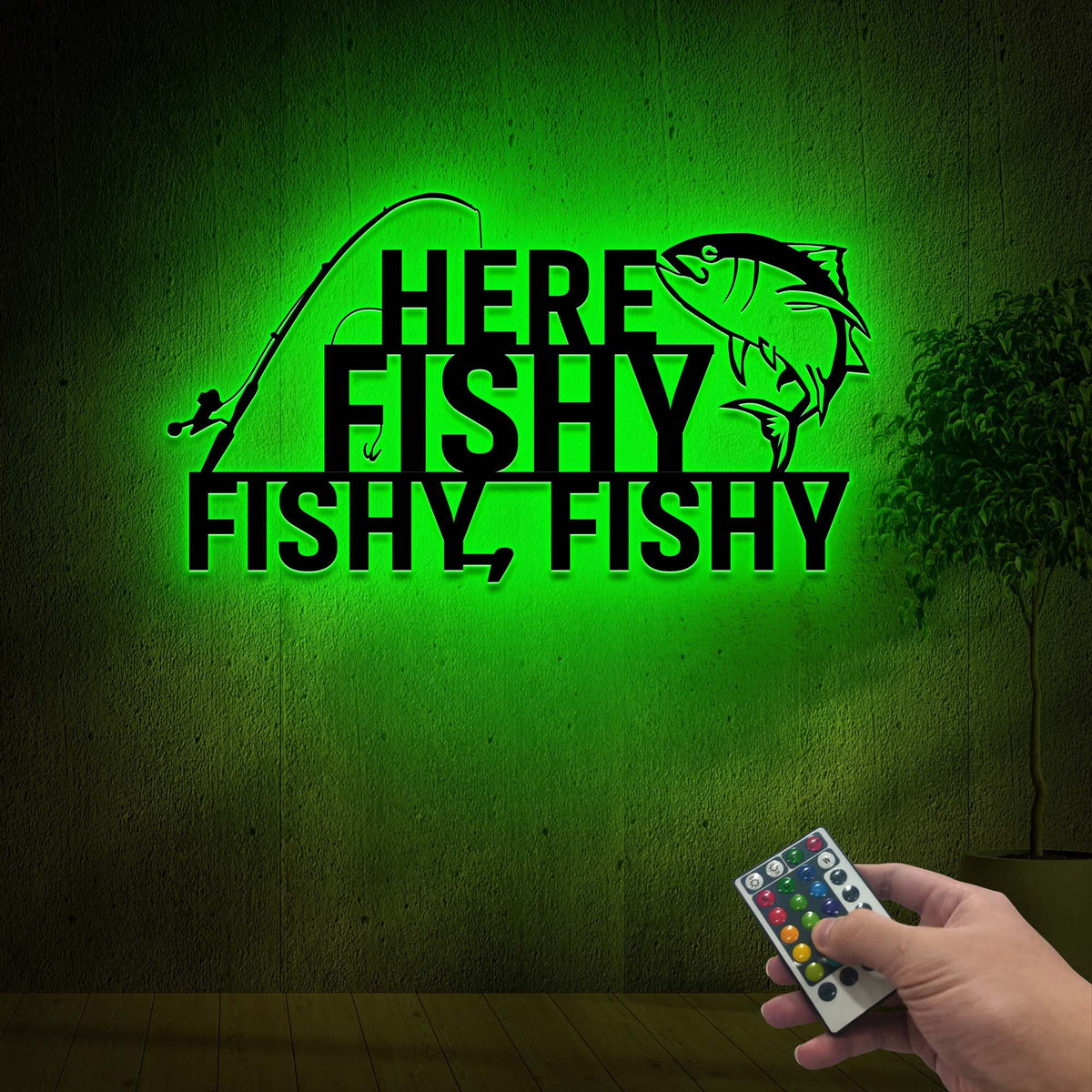 Here Fishy Fishy LED Metal Wall Art, Lake House Cabin Decor