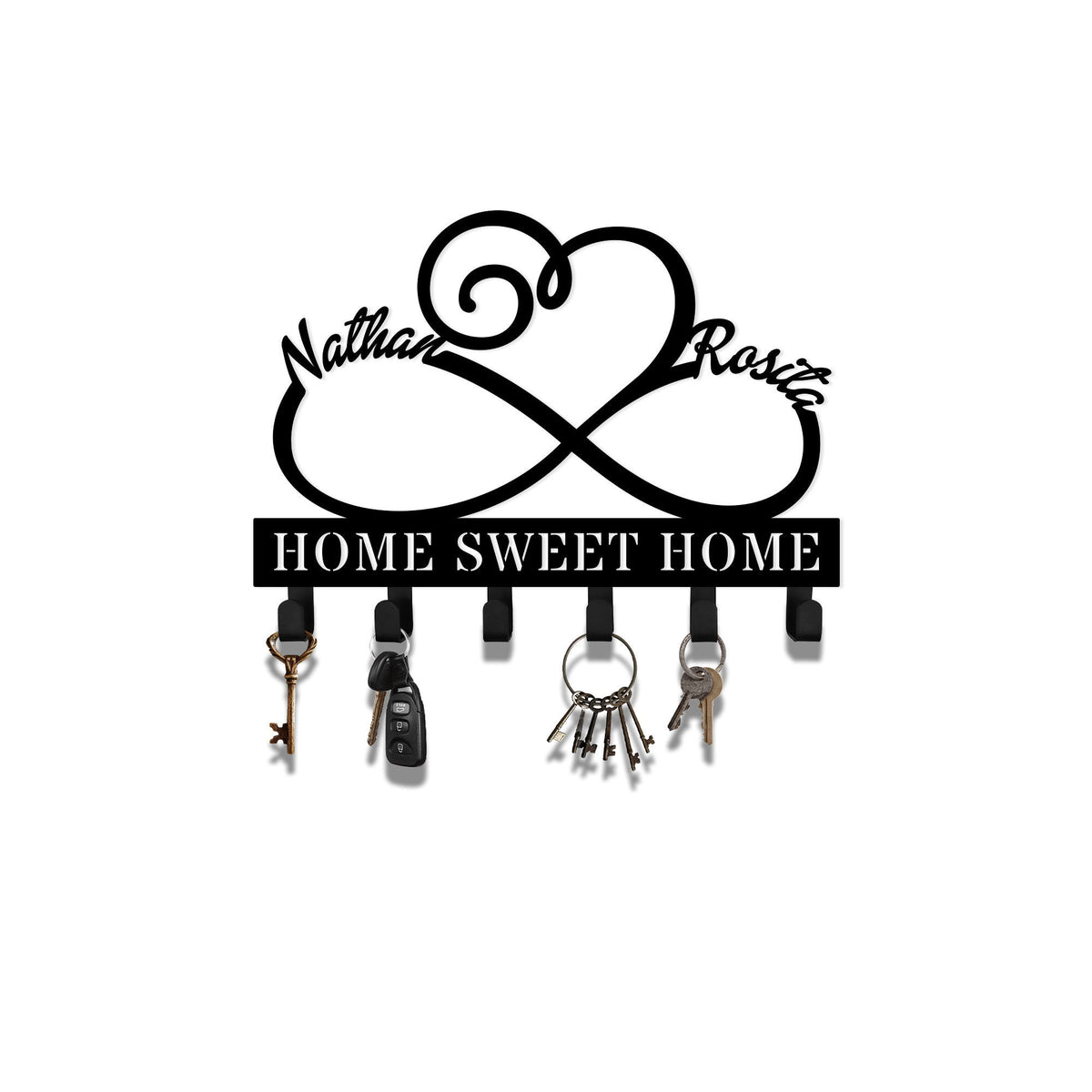 Infinity Heart Metal Key Holder, Custom Couple Name Sign, LED Lights