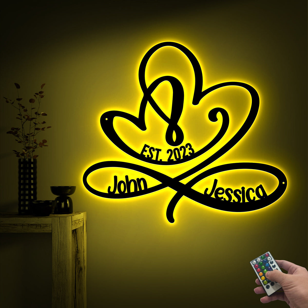 Personalized Metal Infinity Heart LED Sign, Couple Name Wall Art