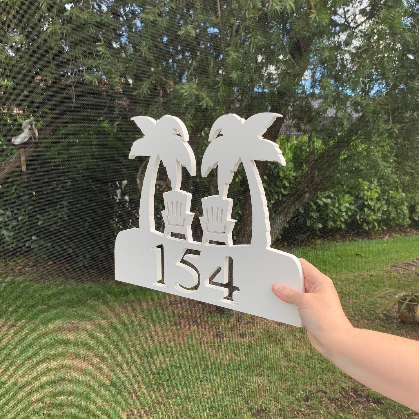 Personalized Coastal Address Plaque - Palm Tree Adirondack Sign