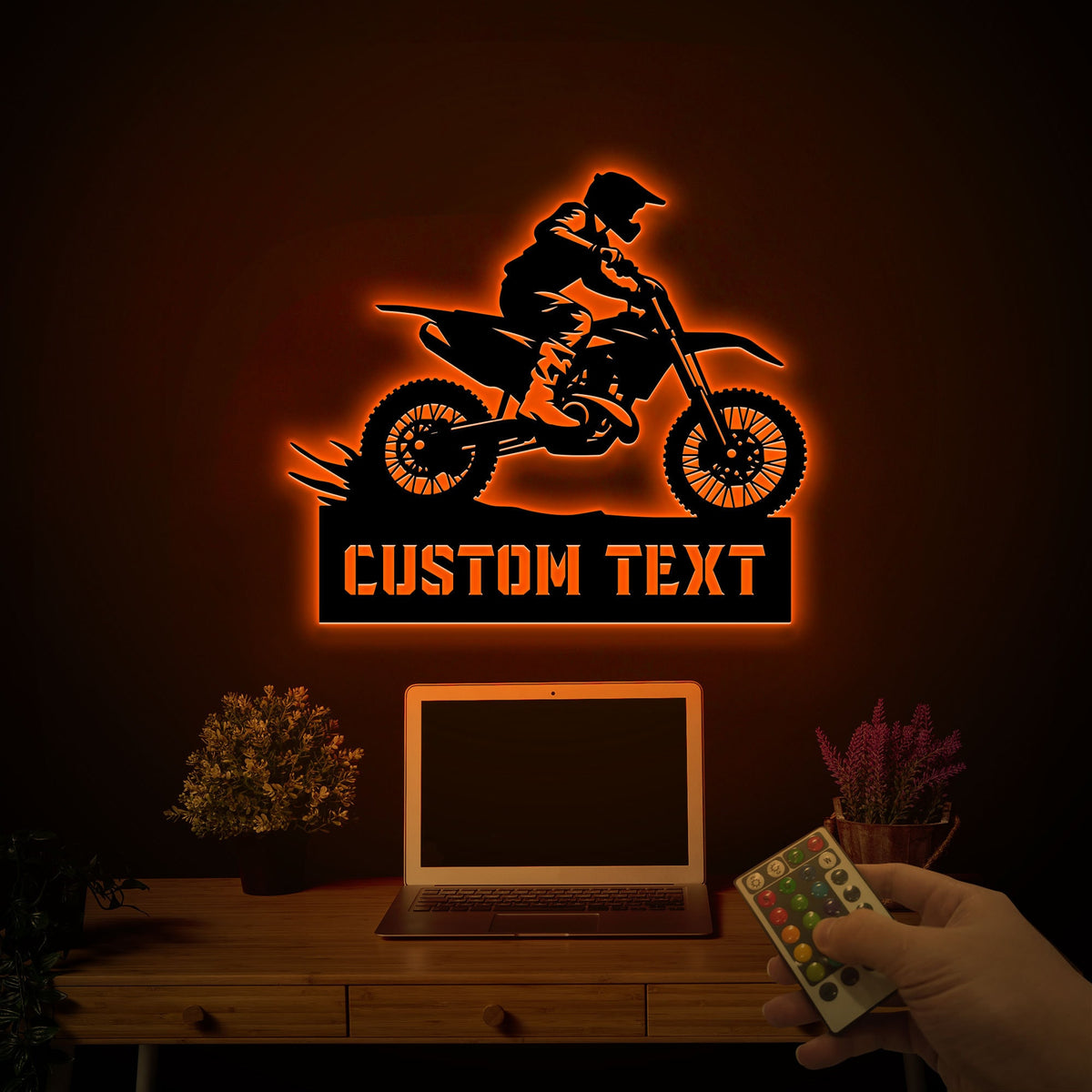 Personalized Dirtbike Metal Sign, LED Motorcycle Wall Decor