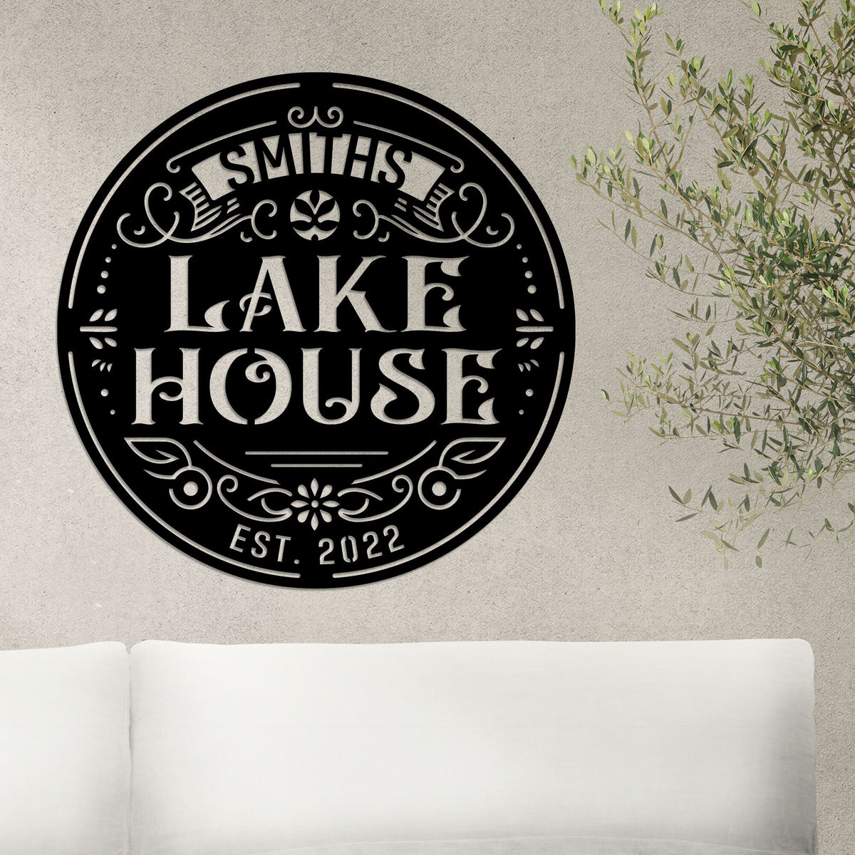 Custom Lake House Metal Art, LED Family Name Sign