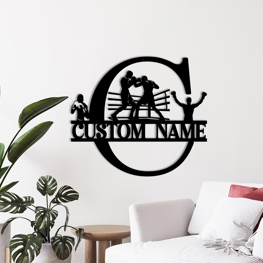 Personalized Boxing Metal Sign, LED Wall Art, Custom Name