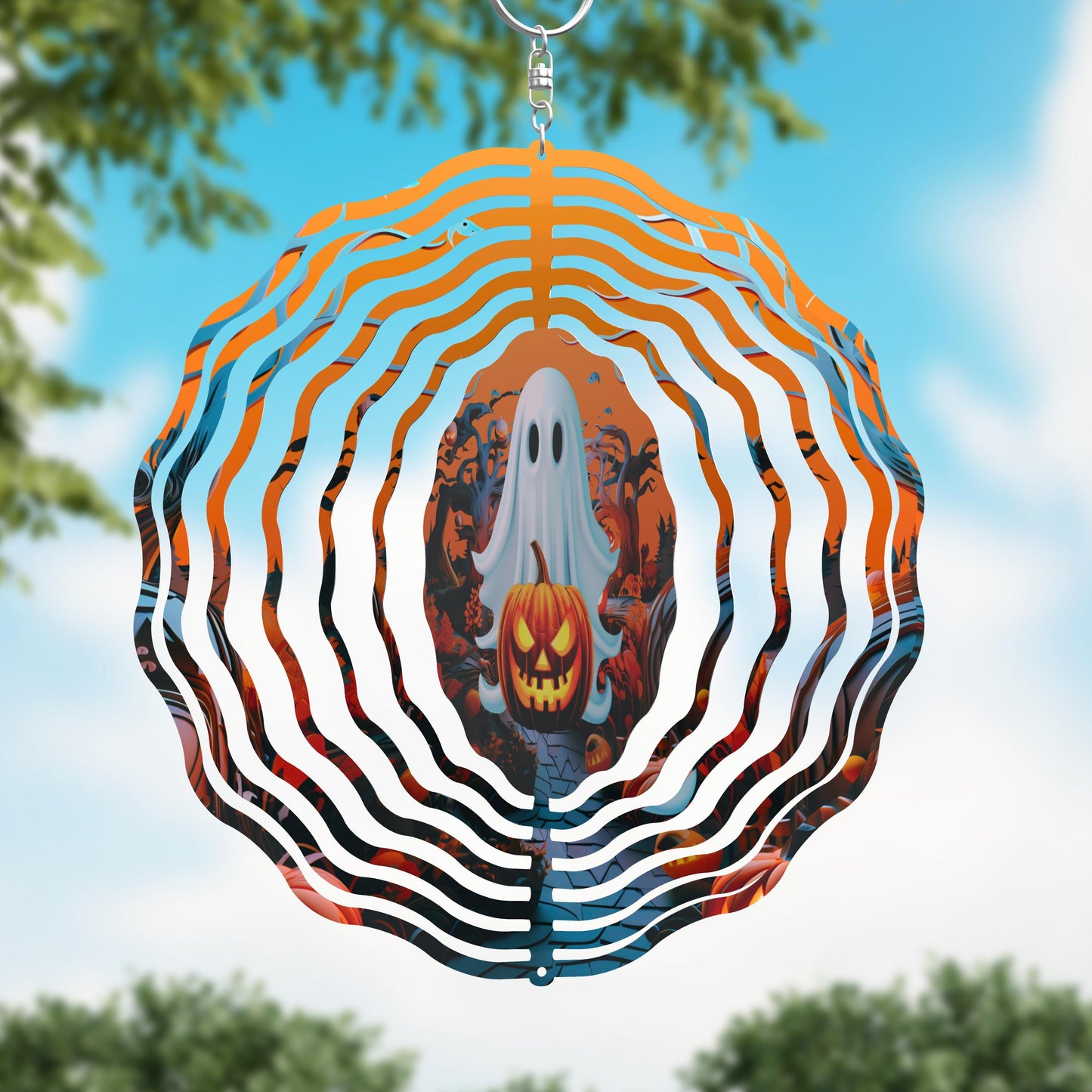Halloween Wind Spinner: Spooky Ghost & Pumpkin Design