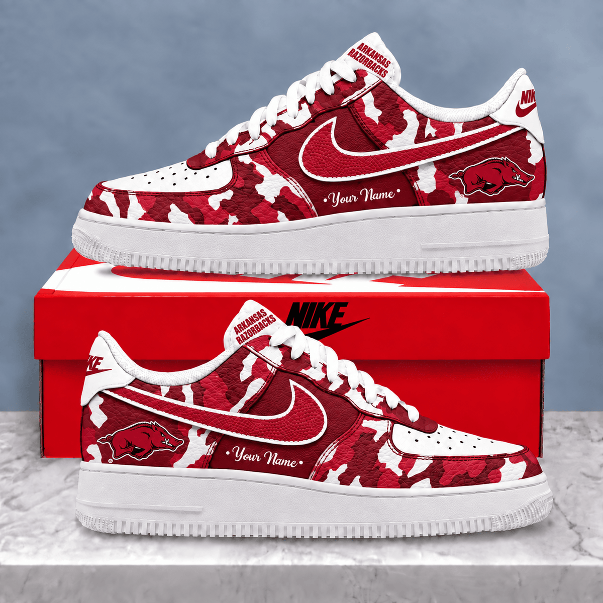 Arkansas Razorbacks | Premium NCAA Personalized Camo AF1 Shoes