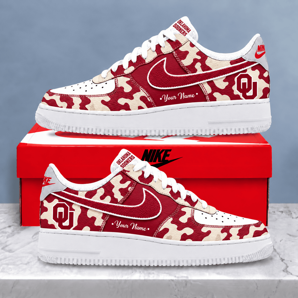 Oklahoma Sooners | Premium NCAA Personalized Camo AF1 Shoes