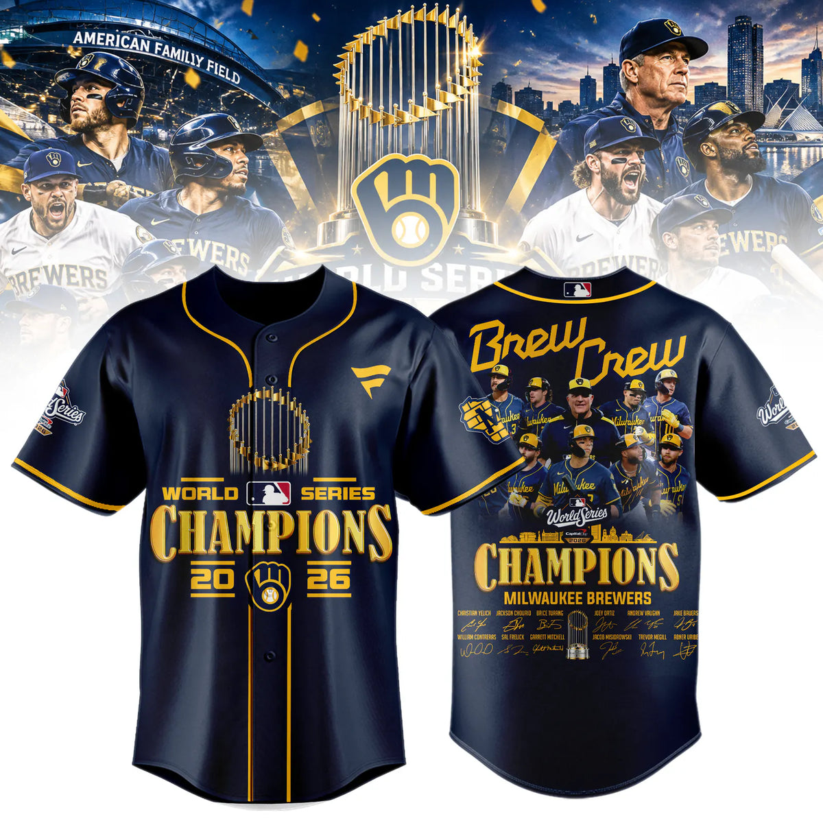 Milwaukee Brewers World Series Champions 2026 Limited Edition Baseball Jersey Shirt - Navy | OO65