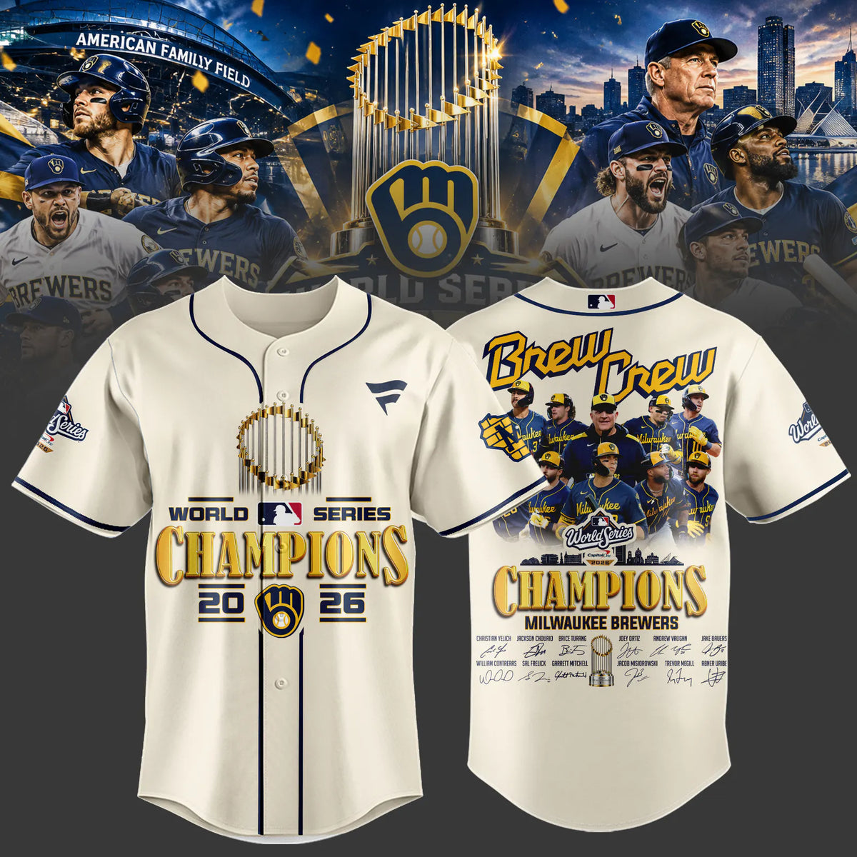 Milwaukee Brewers World Series Champions 2026 Limited Edition Baseball Jersey Shirt - Begie | TN80