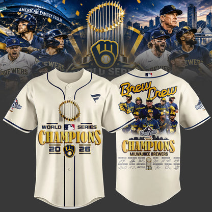Milwaukee Brewers World Series Champions 2026 Limited Edition Baseball Jersey Shirt - Begie | TN80