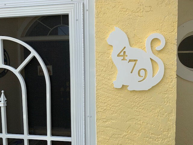 Cat Address Plaque - Custom House Number Sign, Coastal Decor