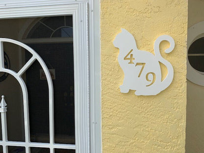 Cat Address Plaque - Custom House Number Sign, Coastal Decor