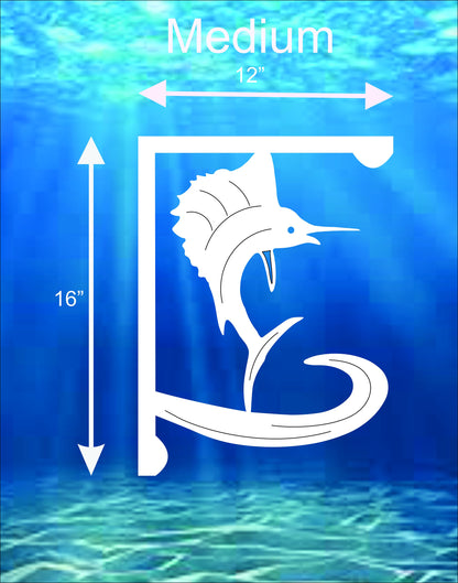 Sailfish Mailbox Bracket - Coastal Outdoor Decor, 12x16 inch