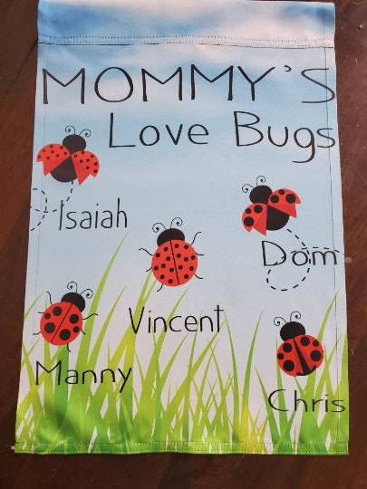 Grandma's Ladybug Garden Flag, Custom Grandchildren Names, 12x18