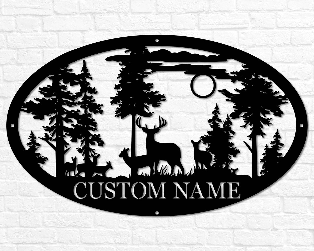 Personalized Oval Deer Metal Cabin Sign | Outdoor Hunting | Deer Hunter Gift | Custom Family Name Sign | Last Name Deer Monogram Cabin Decor