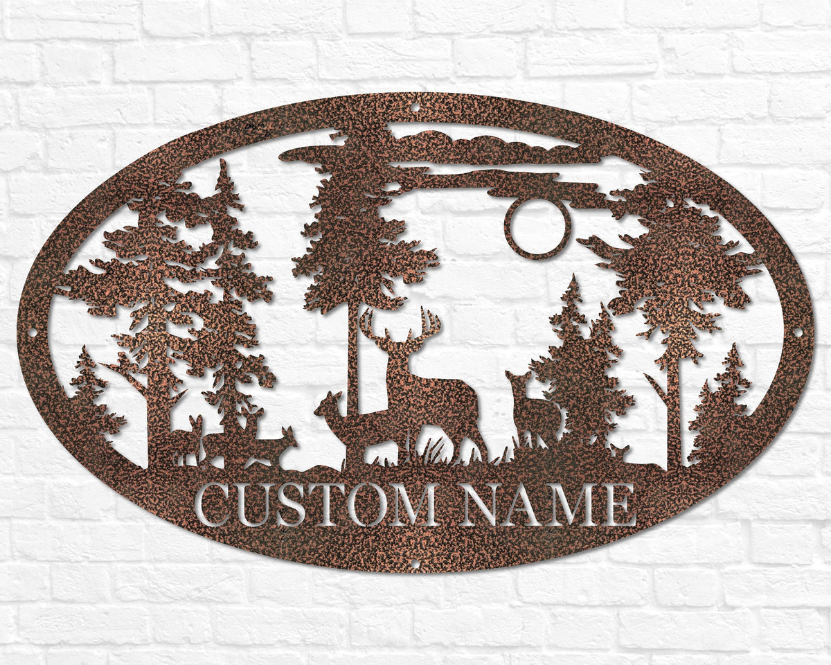 Personalized Oval Deer Metal Cabin Sign | Outdoor Hunting | Deer Hunter Gift | Custom Family Name Sign | Last Name Deer Monogram Cabin Decor