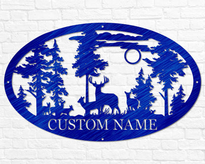 Personalized Oval Deer Metal Cabin Sign | Outdoor Hunting | Deer Hunter Gift | Custom Family Name Sign | Last Name Deer Monogram Cabin Decor
