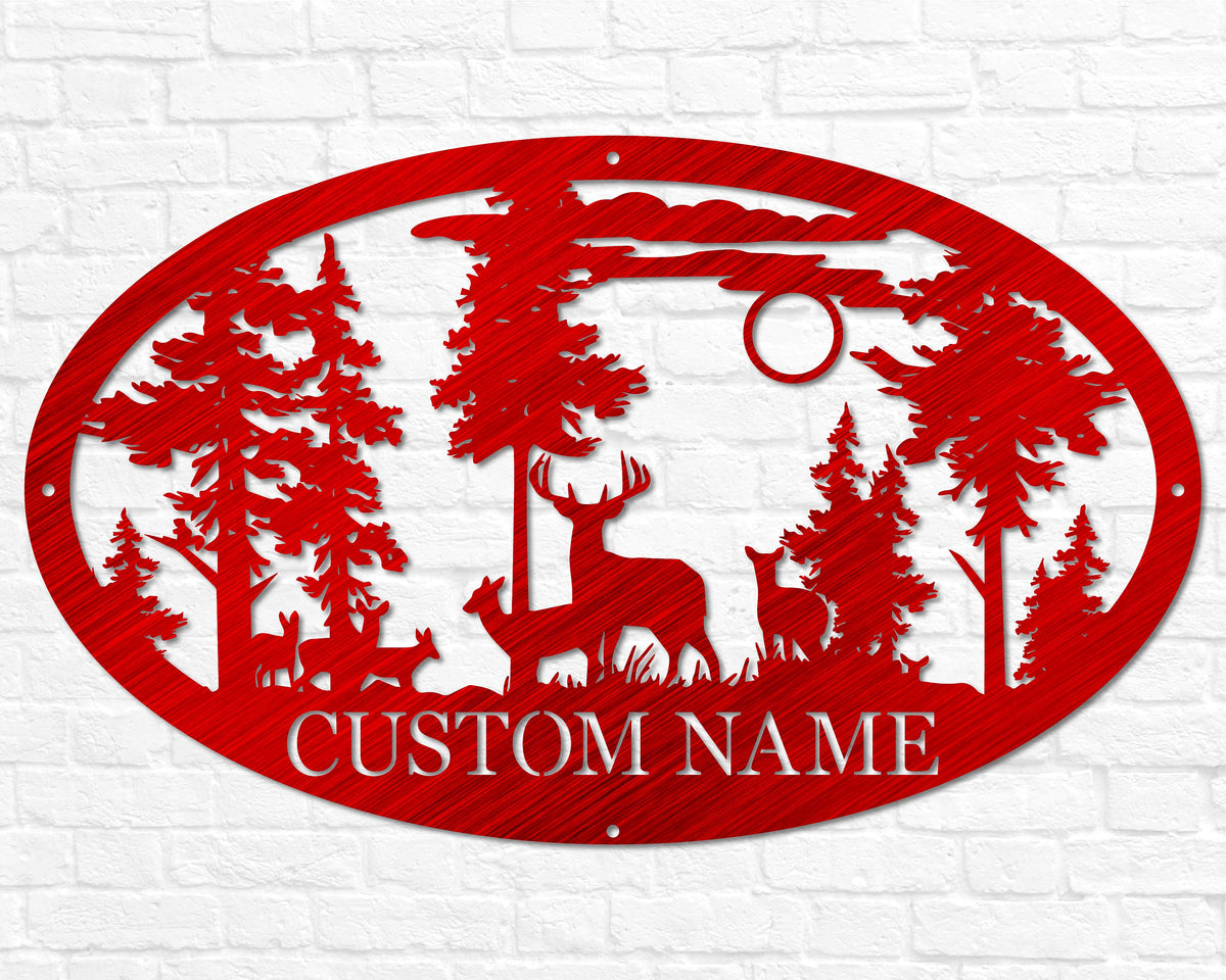 Personalized Oval Deer Metal Cabin Sign | Outdoor Hunting | Deer Hunter Gift | Custom Family Name Sign | Last Name Deer Monogram Cabin Decor