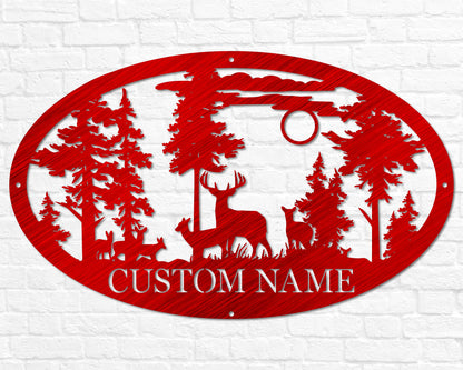 Personalized Oval Deer Metal Cabin Sign | Outdoor Hunting | Deer Hunter Gift | Custom Family Name Sign | Last Name Deer Monogram Cabin Decor