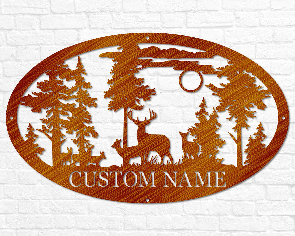 Personalized Oval Deer Metal Cabin Sign | Outdoor Hunting | Deer Hunter Gift | Custom Family Name Sign | Last Name Deer Monogram Cabin Decor