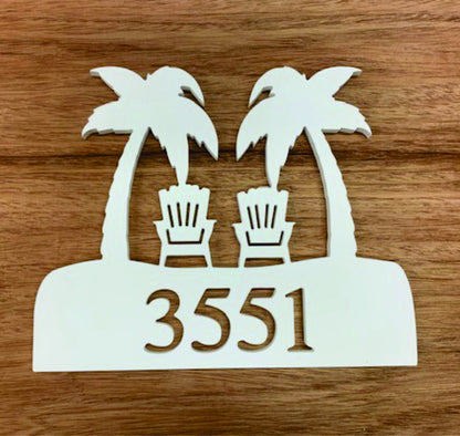 Personalized Coastal Address Plaque - Palm Tree Adirondack Sign