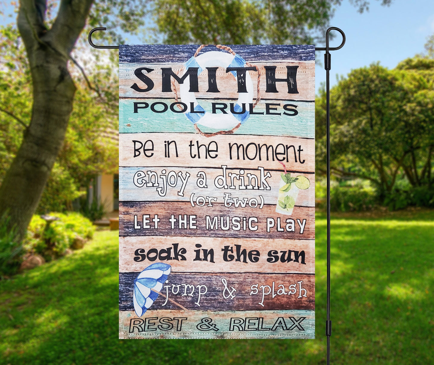 Personalized Pool Rules Garden Flag, Summer Patio Decor (12x18)