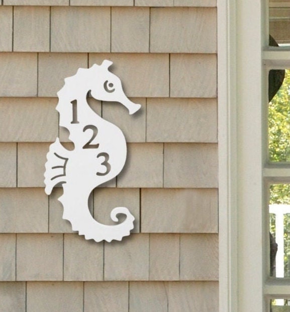 Address Plaque - Seahorse, Personalized Sign, Outdoor Decor, Coastal Themed Custom Sign, Address Plaque - Approx 13 x 7 wide
