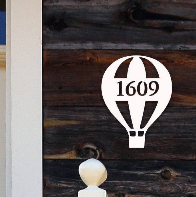 Hot Air Balloon Address Plaque - Coastal Outdoor Sign, Personalized Number