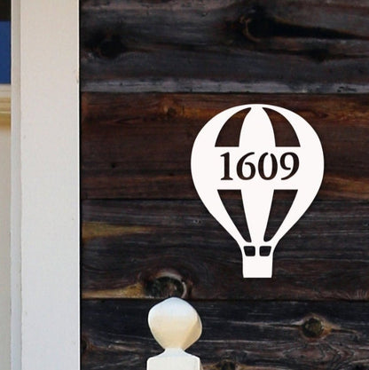 Hot Air Balloon Address Plaque - Coastal Outdoor Sign, Personalized Number