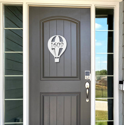 Hot Air Balloon Address Plaque - Coastal Outdoor Sign, Personalized Number