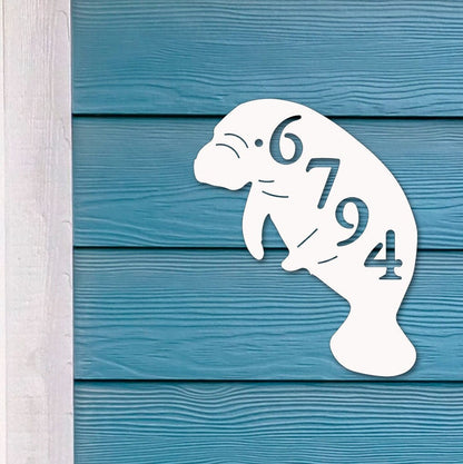 Manatee Address Plaque - Coastal Outdoor Decor, Personalized House Number Sign