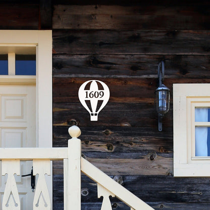Hot Air Balloon Address Plaque - Coastal Outdoor Sign, Personalized Number
