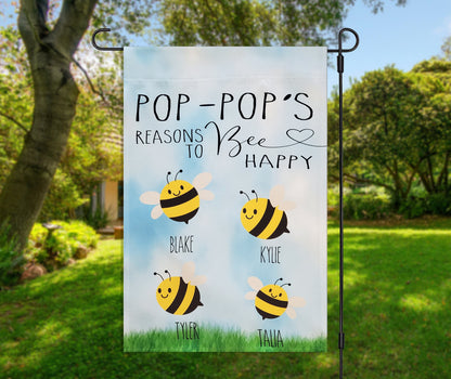 Personalized Grandpa's Bee Garden Flag, Grandkids Names