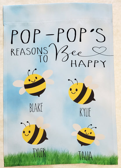 Personalized Grandpa's Bee Garden Flag, Grandkids Names