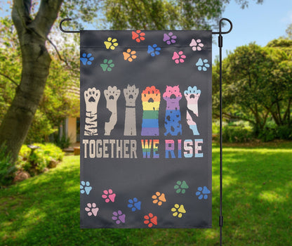 Together We Rise Garden Flag, LGBTQ Ally, Rainbow Paw Print