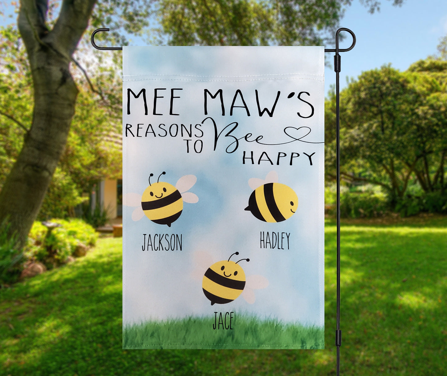 Personalized Grandkids Garden Flag, Mee Maw's Reasons To Bee Happy