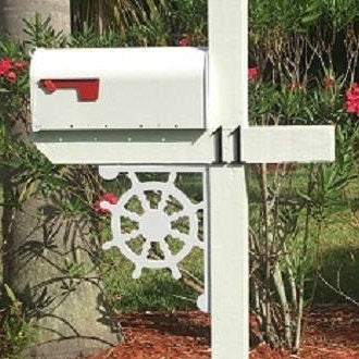 Ship's Wheel Mailbox Bracket - Coastal Outdoor Decor (12x16 inch)