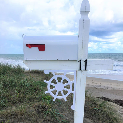 Ship's Wheel Mailbox Bracket - Coastal Outdoor Decor (12x16 inch)