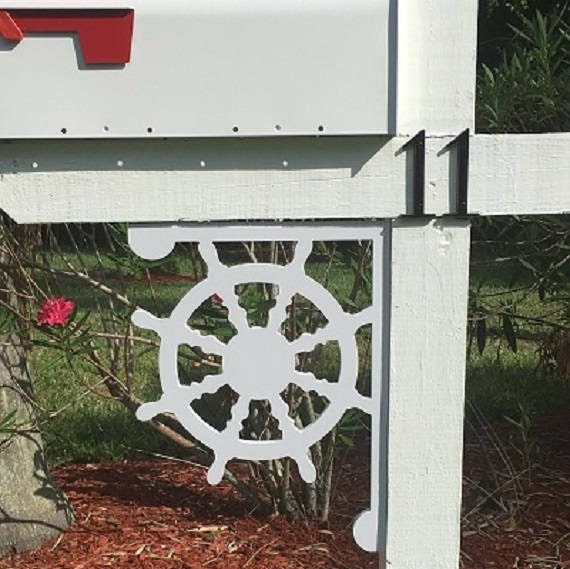 Ship's Wheel Mailbox Bracket - Coastal Outdoor Decor (12x16 inch)