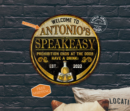 Personalized Speakeasy Sign, Prohibition Decor, Gift For Him, Father's Day Gift, Bar Wall Art, Custom Bar Decor, Prohibition Wall Art