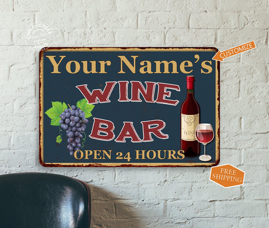 Personalized Wine Bar Sign Home Bar Cellar Kitchen Bar Wall Decor Gift Metal Sign Vintage Reproduction 108120043001