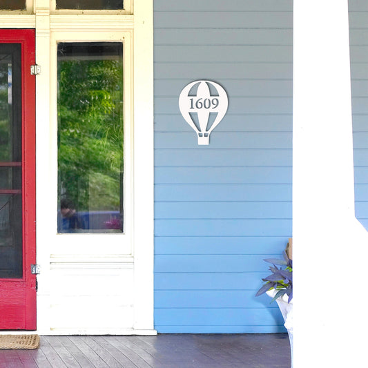 Hot Air Balloon Address Plaque - Coastal Outdoor Sign, Personalized Number