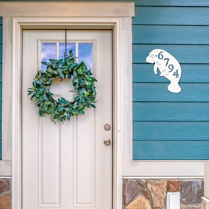 Manatee Address Plaque - Coastal Outdoor Decor, Personalized House Number Sign