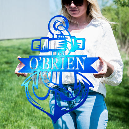 Coastal Personalized Decor | Anchor Wall Art | Custom Metal Beach Sign | Beach House Lake House Decoration | Nautical Sign