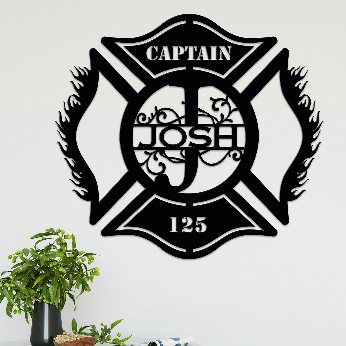 Custom Firefighter Maltese Cross Metal Sign with LED Lights