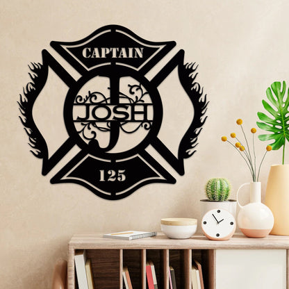 Custom Firefighter Maltese Cross Metal Sign with LED Lights