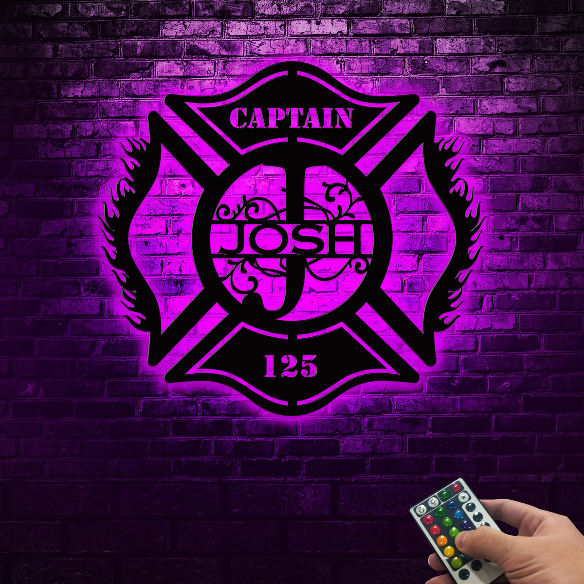 Custom Firefighter Maltese Cross Metal Sign with LED Lights