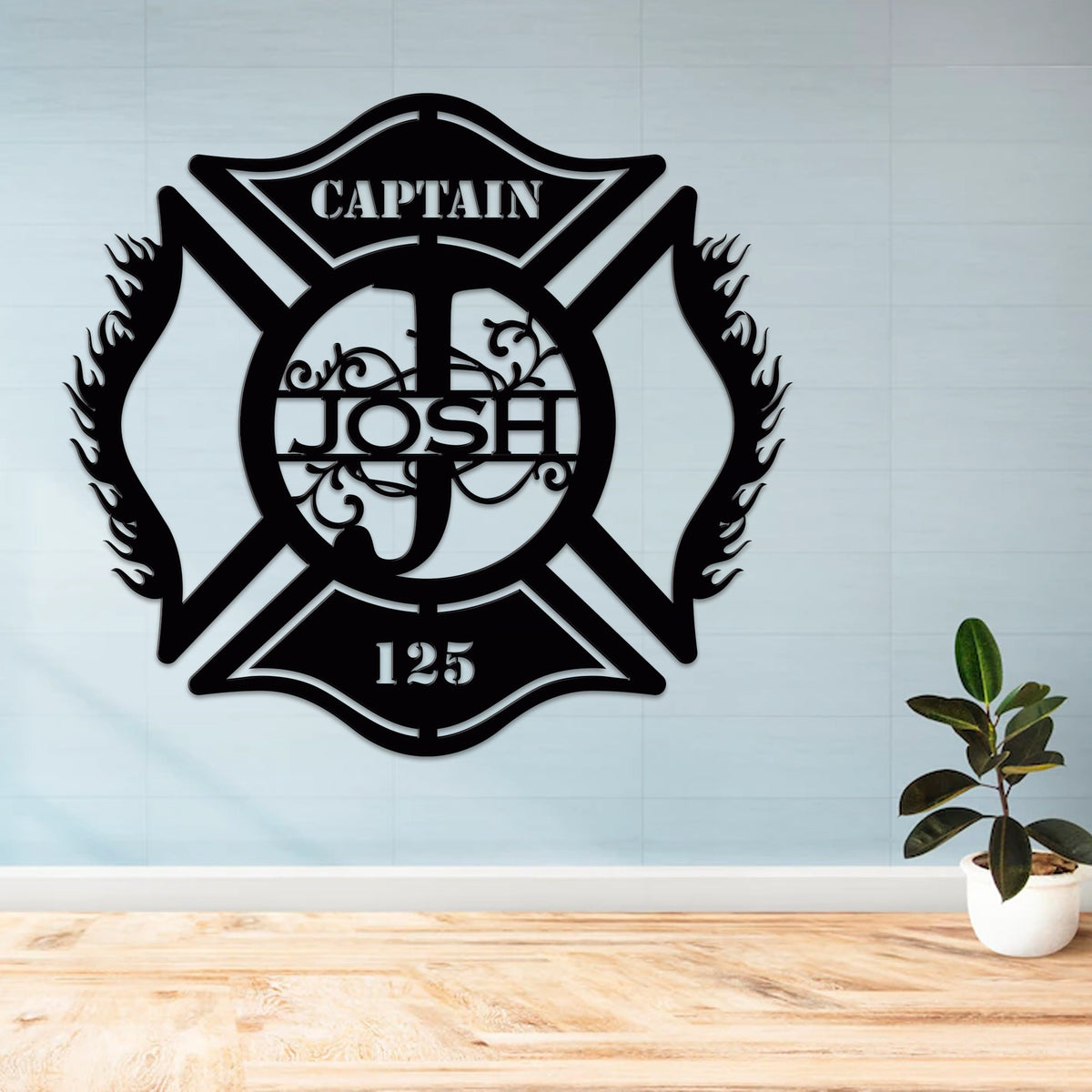 Custom Firefighter Maltese Cross Metal Sign with LED Lights